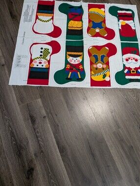 CHRISTMAS STOCKINGS FABRIC PATTERN PANEL SCREENPRINT SANTA TEDDY SNOWMAN SOLDIER